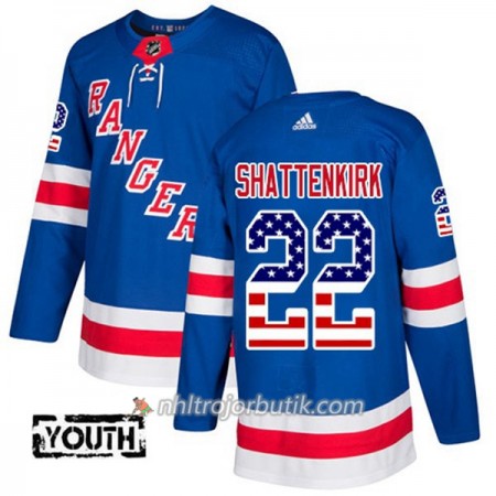 Barn Ishockey New York Rangers Tröja Kevin Shattenkirk 22 Adidas 2017-2018 Blå USA Flag Fashion Authentic